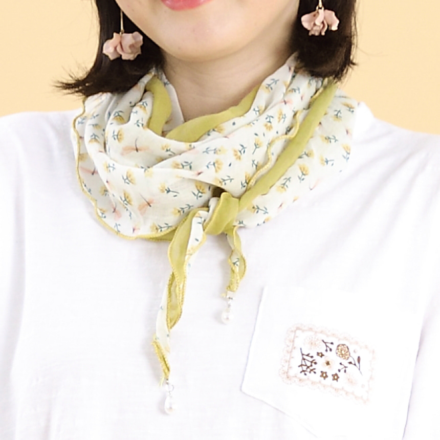 애비뉴투지 꽃무늬 투톤 얇은 거즈 여성 봄 여름 삼각 스카프 C04259