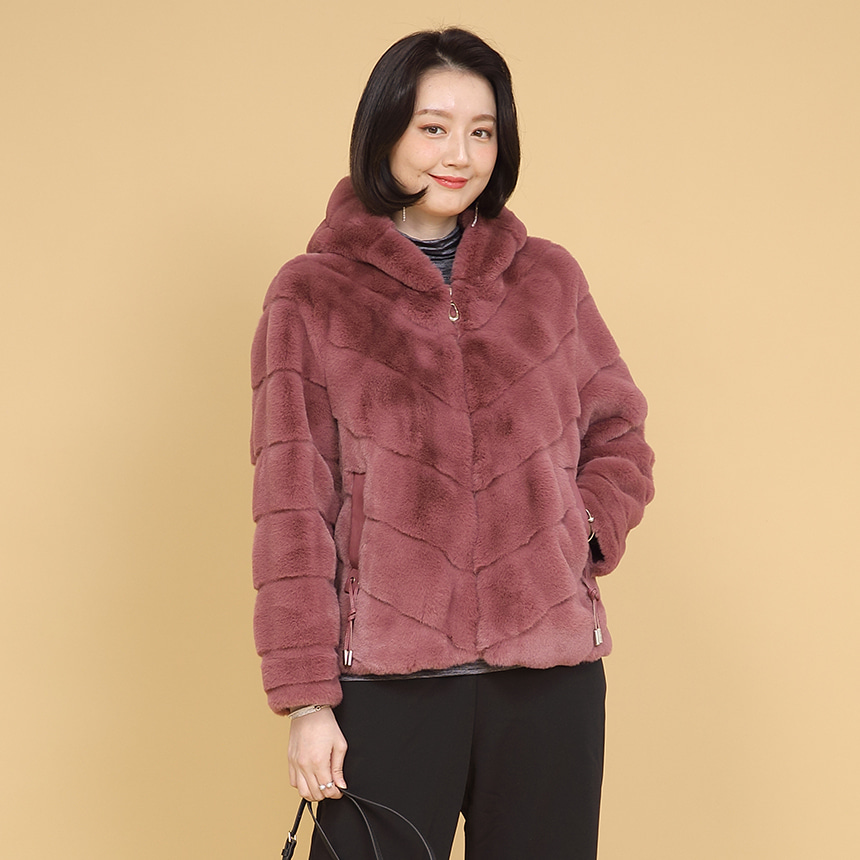 바니 에코 퍼 부드러운 후드 여성 겨울 숏 재킷 J01301