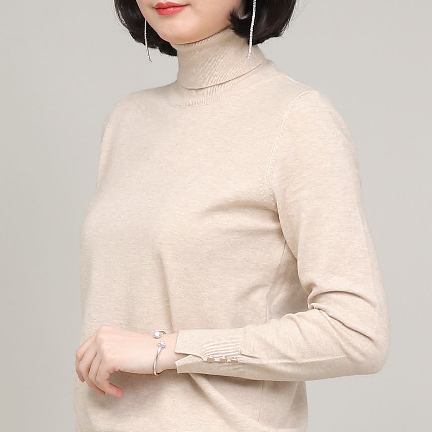 금단추 폴라 여성 겨울 긴팔 베이직 니트 티셔츠 A01358