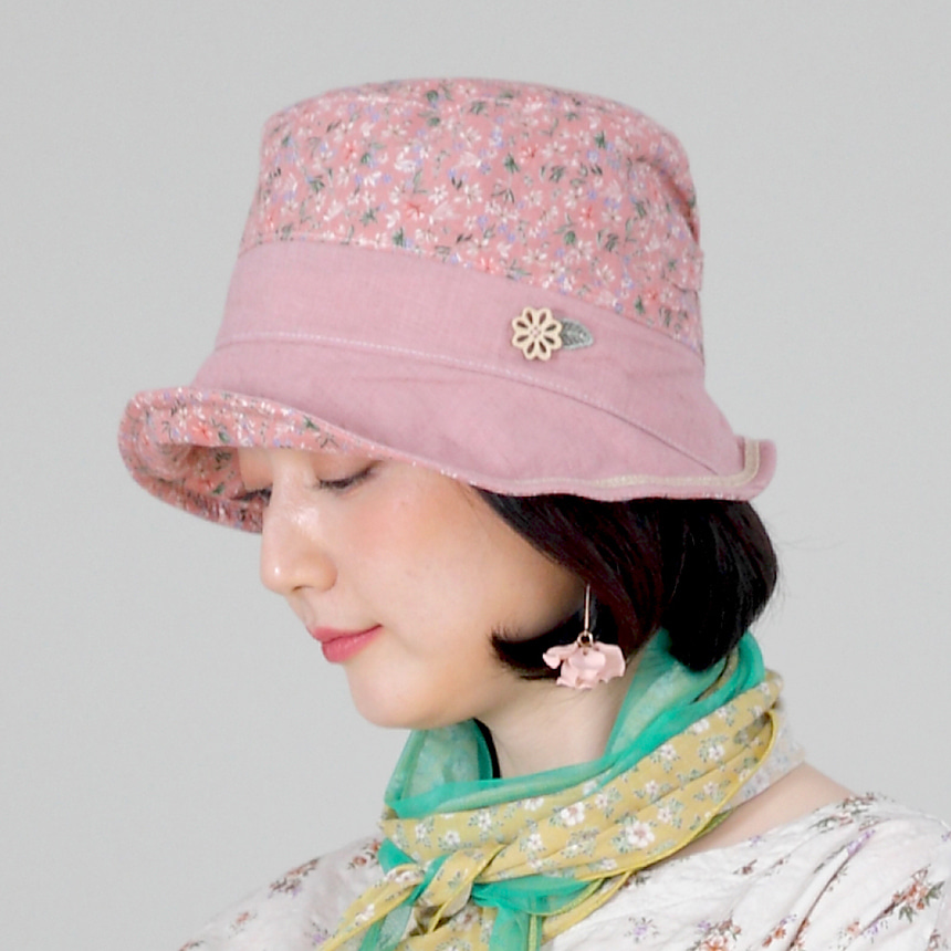 애비뉴투지 와이어 플라워 린넨 여성 봄 여름 핑크 벙거지 모자 C03330