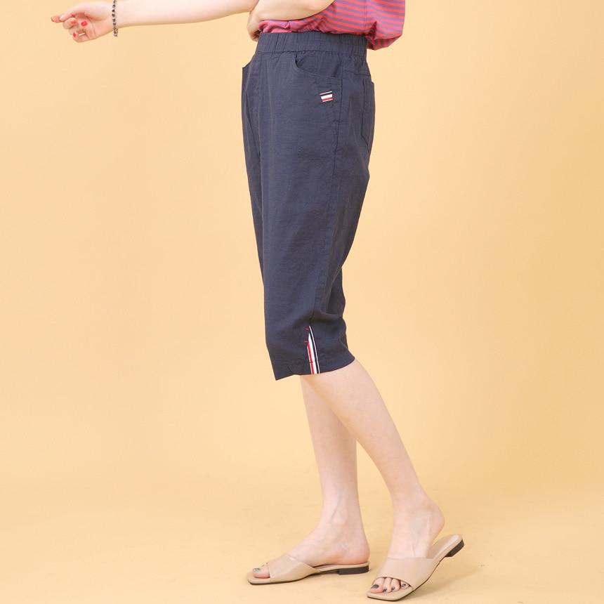 애비뉴투지 엄마옷 테잎 포인트 얇은 린넨 면 허리밴딩 여성 여름 7부 바지 P07310 50대 60대 중년여성