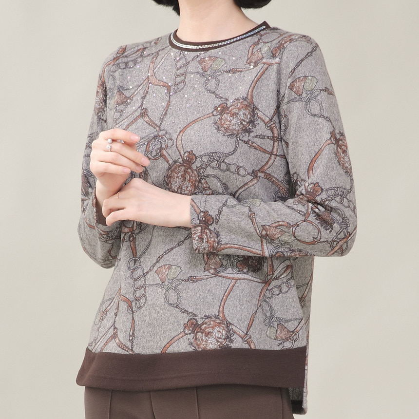 보석 문양 프린트 기모 라운드 여성 겨울 긴팔 티셔츠 A02431