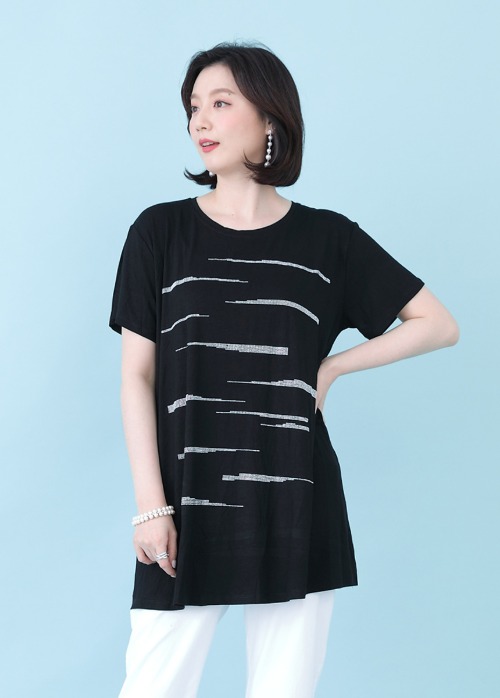은빛 보석 여성 여름 반팔 루즈핏 라운드 롱 티셔츠 A06115