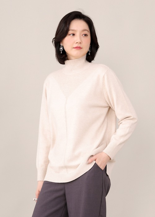 애비뉴투지 엄마옷 파운데이션 브이 골지 여성 가을 겨울 반폴라 니트 스웨터 티셔츠 A10129 50대 60대