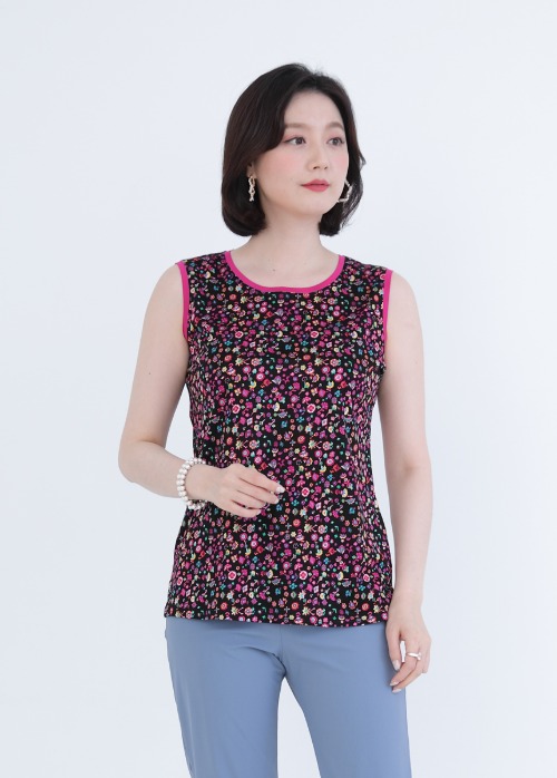 별사탕 실켓 면 여성 여름 프린트 나시 민소매 티셔츠 A06128