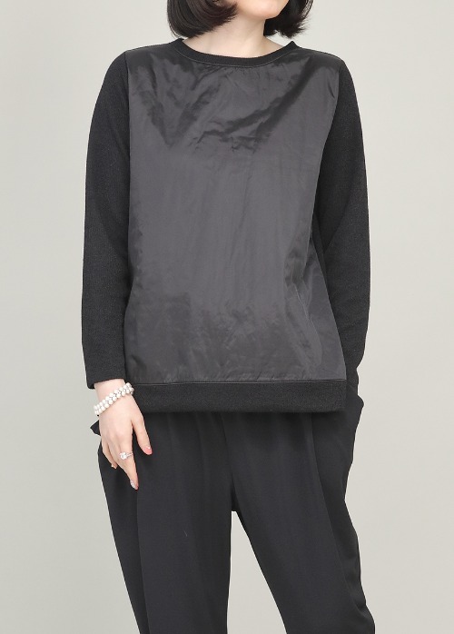 애비뉴투지 엄마옷 사틴 누빔 앞면 여성 가을 겨울 긴팔 블랙 티셔츠 A02324 50대 60대