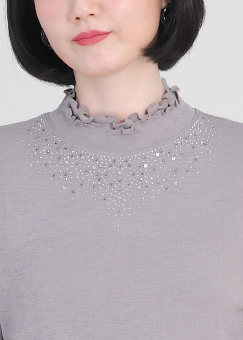 애비뉴투지 엄마옷 보석 목걸이 프릴 반목 반폴라 여성 봄 가을 초겨울 긴팔 블라우스 B11338 50대 60대