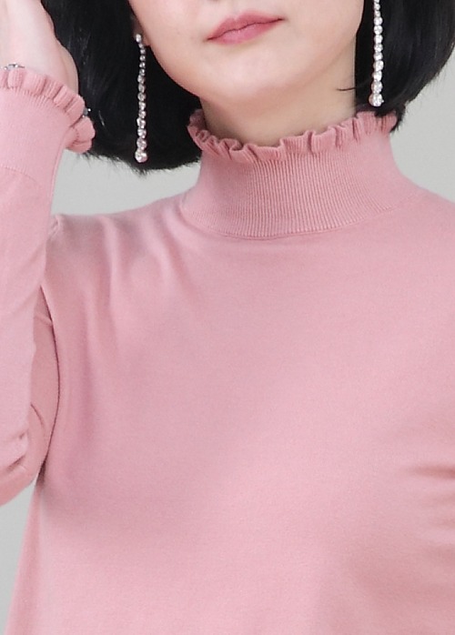 애비뉴투지 엄마옷 프릴 셔링 반목 반폴라 여성 가을 겨울 긴팔 니트 티셔츠 A12323 50대 60대
