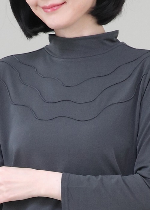 애비뉴투지 엄마옷 웨이브 기모 반목 반폴라 여성 긴팔 가을 겨울 티셔츠 A12349