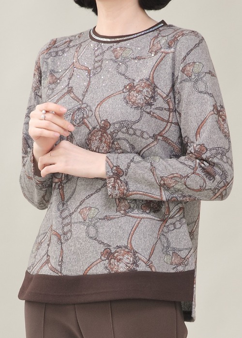보석 문양 프린트 기모 라운드 여성 겨울 긴팔 티셔츠 A02431
