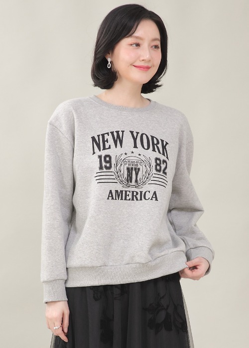 뉴욕 프린트 기모 맨투맨 라운드 여성 가을 겨울 긴팔 티셔츠 A02446