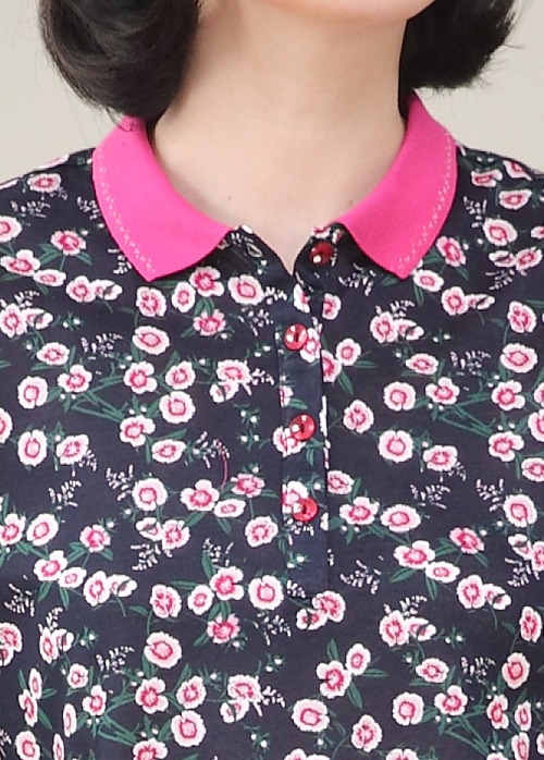 플라워 실켓면 요꼬카라 단추 오픈 여성 봄 가을 긴팔 티셔츠 A02448