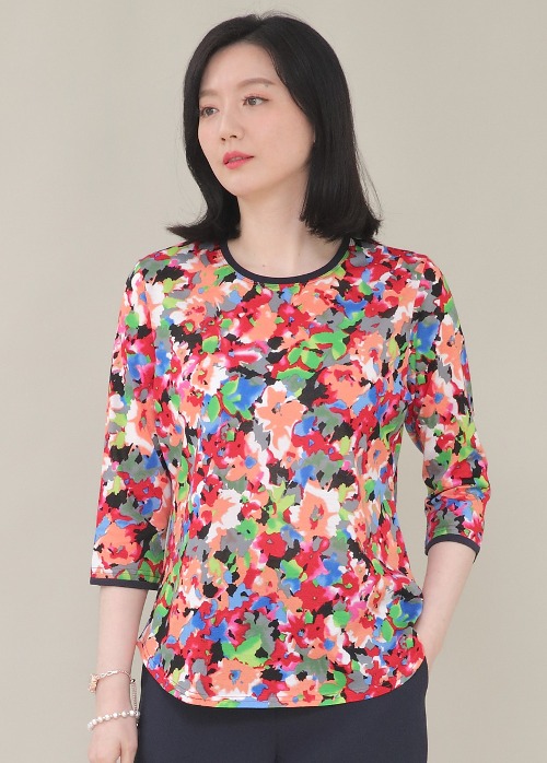 애비뉴투지 엄마옷 실켓면 7부 플라워 라운드 여성 봄 여름 칠부 티셔츠 A04417